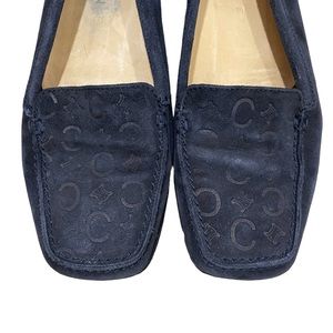 Celine Navy Blue suede leather slip on loafers